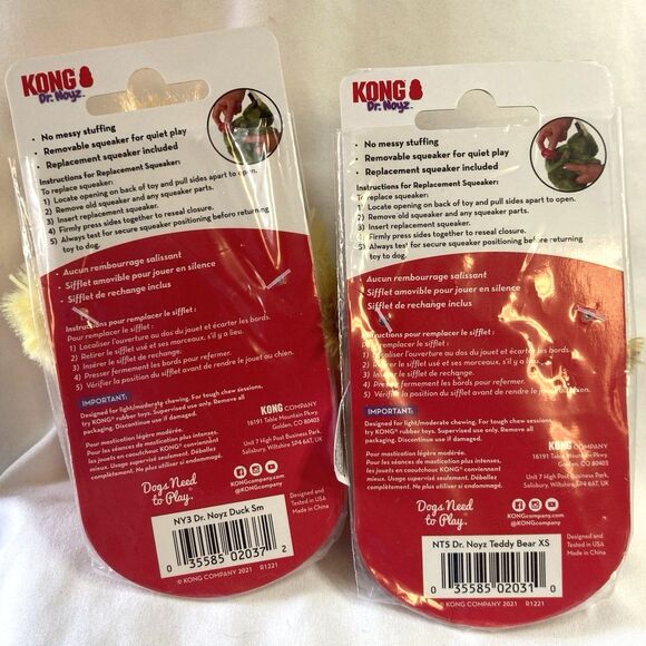 KONG Dr Noyz XS Bear And Small Duck Toy for Small Dogs and Puppies Squeaky Plush - Picture 11 of 16